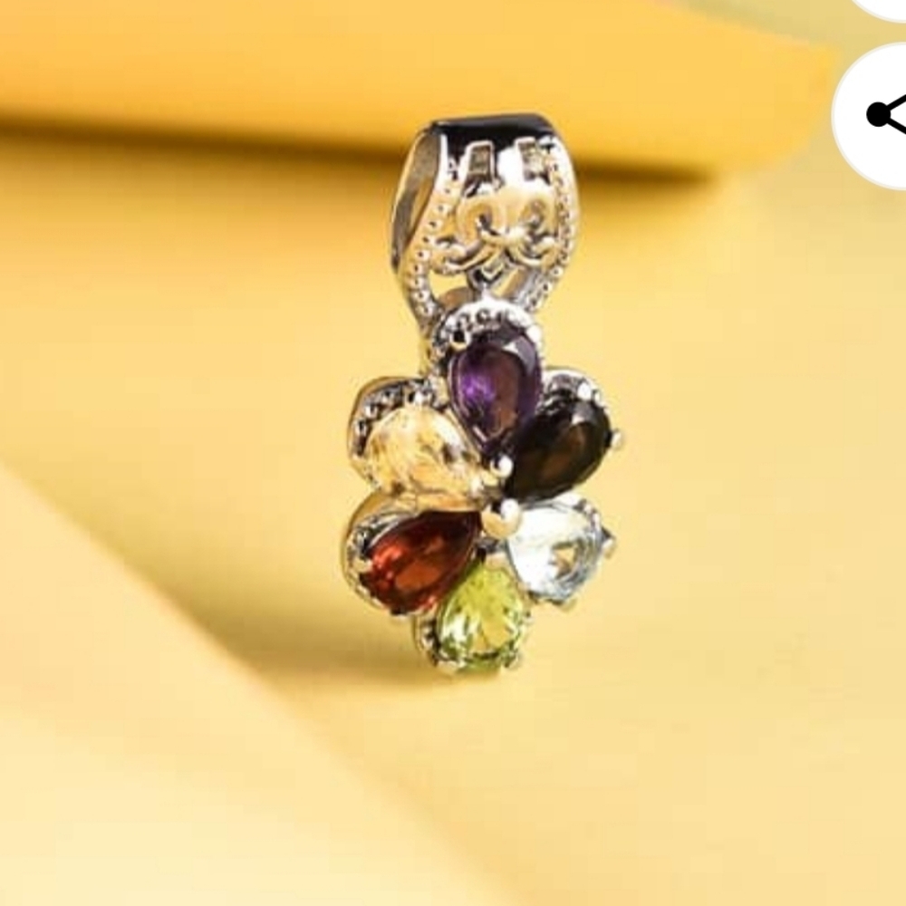 🆕️ MULTI GEMSTONE FLORAL PENDANT IN STAINLESS STEEL 2.85 CTW